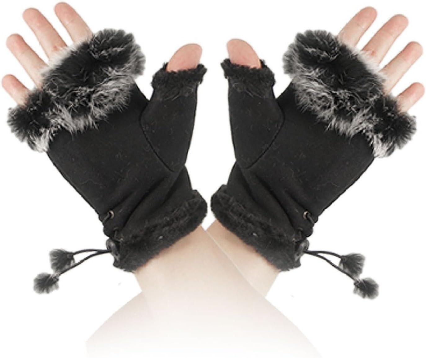 Merryshop Cute Faux Rabbit Fur Winter Fingerless Half Gloves for Women Girl