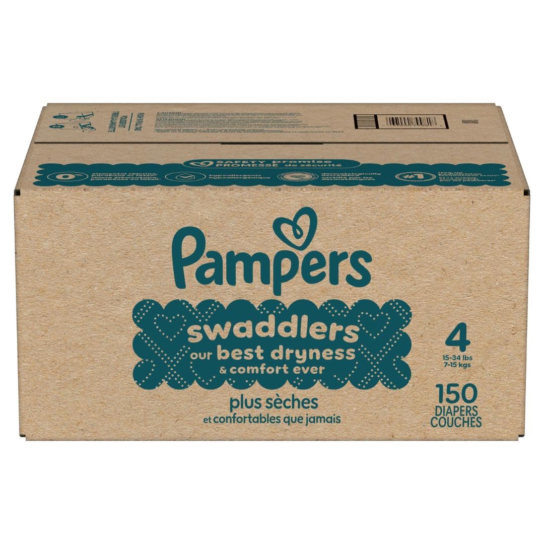 Pampers Swaddlers Diapers, Size 4 (15-34 lbs), 150 Count, Absorbent, Keeps Baby Dry and Comfortable, Skin Safe Disposable Baby Diaper (Packaging May Vary)