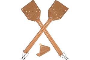 MXDCH Leather Fly Swatter with Long Wooden Handle, Durable Fly Catcher for Indoor & Outdoor Use, Manual Insect Swatter for Wa