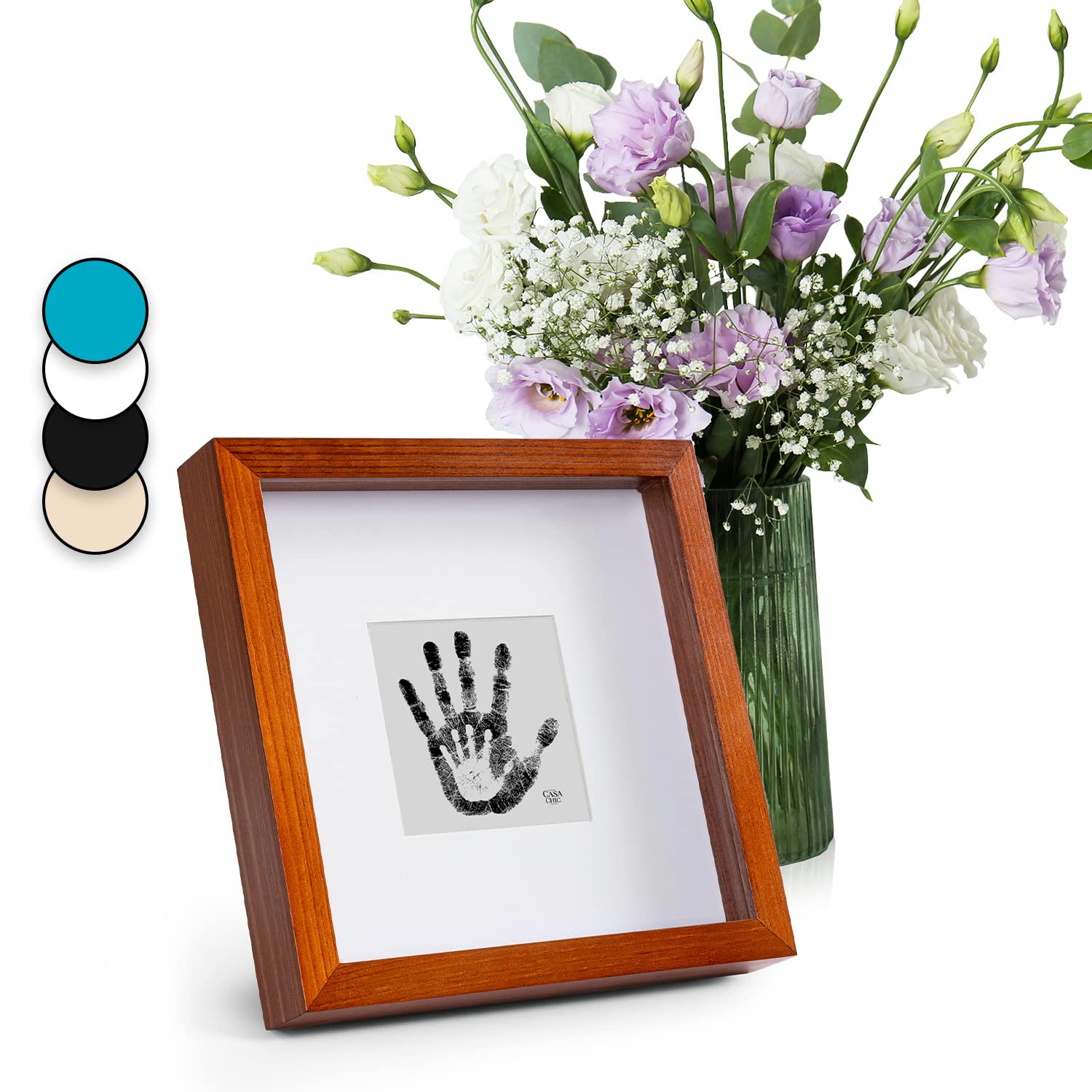 Classic by Casa Chic - Solid Wood Box Frame - Rustic Brown - 9x9 inch (23x23cm) Photo Frame - 3D Shadow Effect - Mount for 4x4 inch (10x10cm) Picture - Glass Front โ image 1