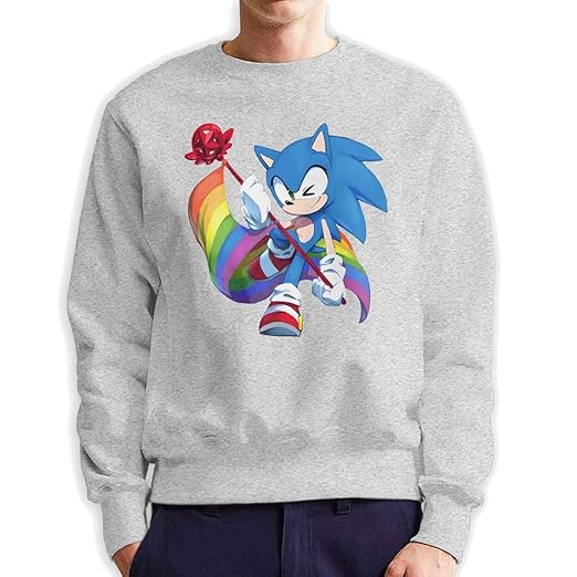 Sonic The Hedgehog Men's Hoodie Crew Neck Pullover Gray Sweatshirt