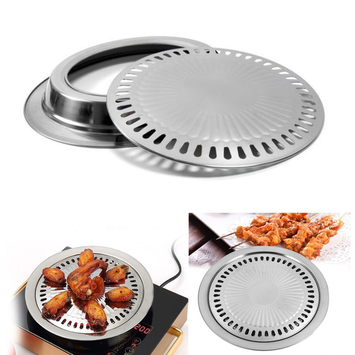 Korean Stovetop, Janolia Stainless Steel NonStick Roasting Round