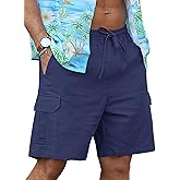 RQP Mens Linen Cargo Shorts Casual Drawstring Shorts Relaxed Fit Summer Beach for Men