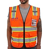 Dib Safety Gilet Réfléchissant Haute Visibilité, ANSI Classe 2 Avec Poches Et Fermeture éclair, Gilet De Travail De Construction Haute Visibilité, Orange