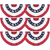 6 Pack USA Pleated Fan Flag, 1.5x3 Ft American US Flag Patriotic Bunting Stars and Stripes Banner with Canvas Header and Brass Grommets for 4th of July Memorial Day Indoor Outdoor Decoration