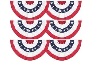 JIALWEN 6 Pack USA Pleated Fan Flag, 1.5x3 Ft American US Flag Patriotic Bunting Stars and ​Stripes Banner with Canvas Header and Brass Grommets for 4th of July Memorial Day Indoor Outdoor Decoration