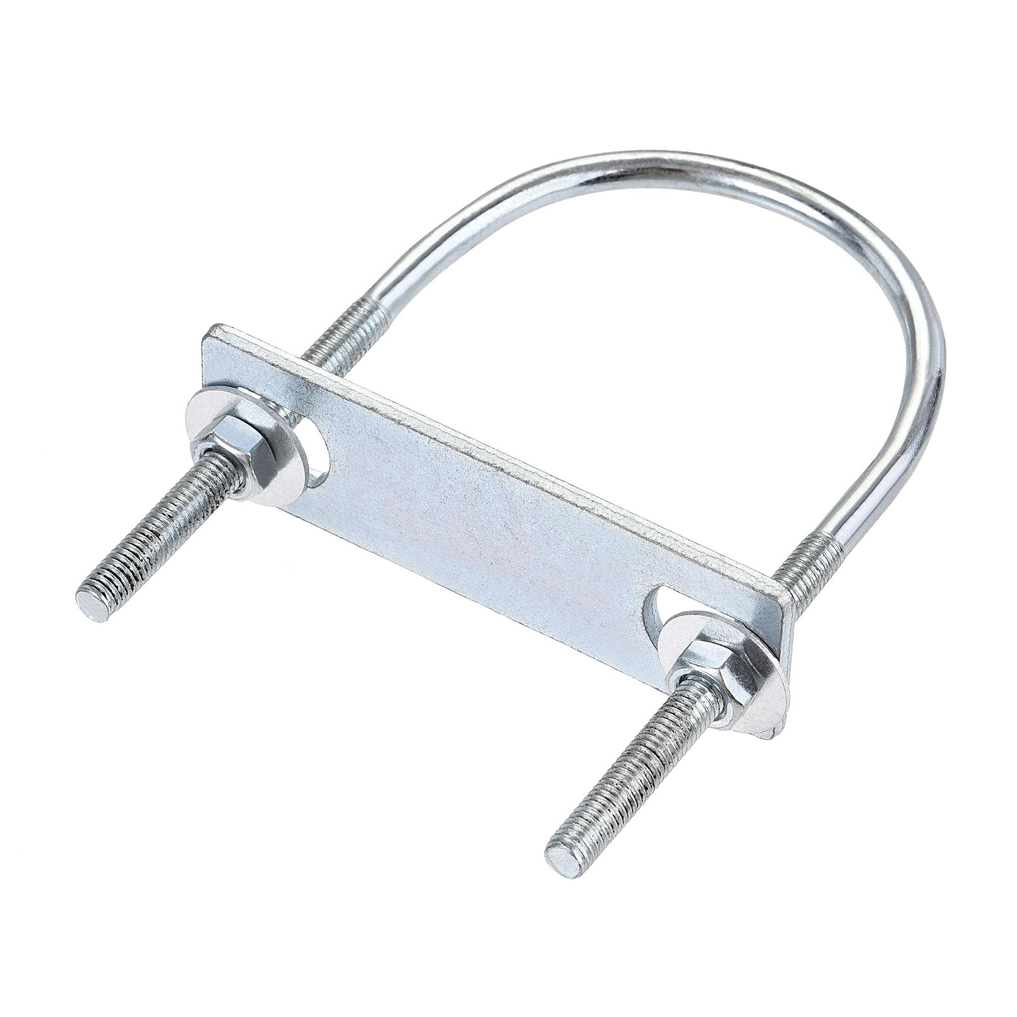 MACHSWON Round U-Bolt,2 Set Zinc Plated Alloy Steel M6 U Bolts 60mm(2.36") Inner Width 110mm Length with Nuts and Frame Plate for Automobiles Boat Trailer