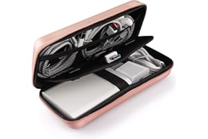 iMangoo Electronics Organizer Travel Case - Large Cable Cord Organizer, Travel Essential for Women and Girls, Hard Shockproof Power Bank Charger Accessories Pouch - Must Have Tech Bag Purse Rose Gold