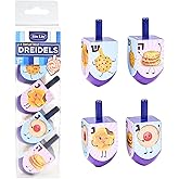 Rite Lite Whimsical Foods Dreidel Hanukkah Gift Set of 4 Fun Chanukah Decor Judaica Goodie Bag with Jelly Donut, Cookie, Noodle Kugel, Latke Design | Jewish Holiday Party Favors Hostess Gifts