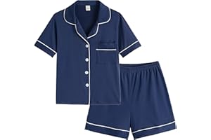Vopmocld Unisex Kids Button Down Pajama Sets Short Sleeve & Shorts Solid Color Teens Outfit with Pockets Lounge Sets