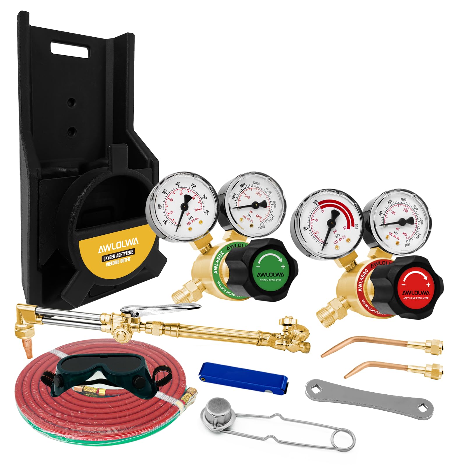 Photo 1 of AWLOLWA Medium Duty Oxy Acetylene Gas Welding Outfit Tote Kit, Oxygen & Acetylene Cutting Kit without Tanks