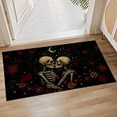 Gothic Skeleton Lovers Indoor Door Mat, 17x29.5 Inch, Floor Area Rug for Entryway, Living Room, or Bathroom, Non-Slip Doormat, Gothic Halloween Design Home Decor Rug Gifts