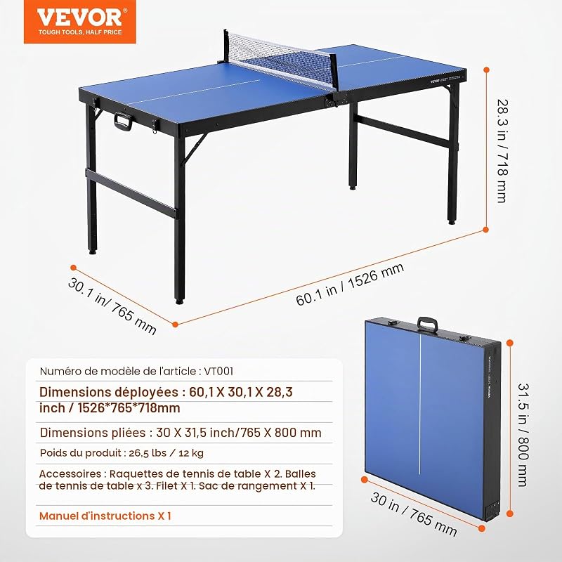 Ping-Pong Portable en MDF avec Filet et Raquettes