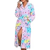 Viakeo Women's Robe Fleece Hooded Bathrobe Long Thick Nightgown With Pockets Comfy Soft Bathrobes S-XXL