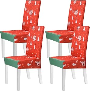 Beeager Christmas Chair Covers Decoration - 4 Pack Classic Stretch Removable Washable Christmas Chair Protector Slipcovers for Home, Kitchen, Dining Room Decor