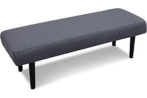DREAHOTEXTIL Stretch Bench Covers, Bench Seat Covers, Bench Cushions Covers, Printed Bench Seat Protector, Washable Bench Slipcover, Rectangle Bench Covers for Dining Room, Living Room, Kitchen (Argyle metal ash)