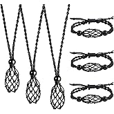 LERSUSI 6 PCS Crystal Cage Necklace and Bracelet Cord Holder Empty Stone Holder Replacement Hand-Woven Cord with Adjustable Length
