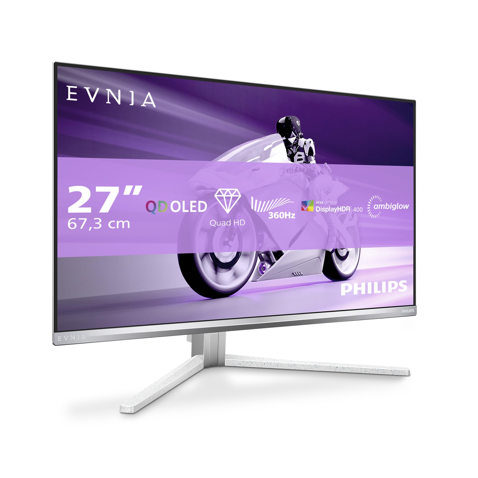 Philips 27M2N8500AM 26.5 inch WQHD Monitor 360Hz, QD-OLED Panel, 0.03ms GtG, Adaptive Sync, HDR400 TrueBlack, FreeSync Prem. Pro, G-Sync Comp., Speakers(2560x1440 HDMI 2x 2.1 DP 1x 1.4 USB Hub) Silver