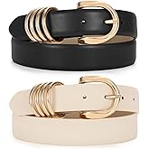 JASGOOD 2 Pack Women's Leather Belts for Jeans Pants Fashion Ladies Dress Waist Belts with Gold Buckle