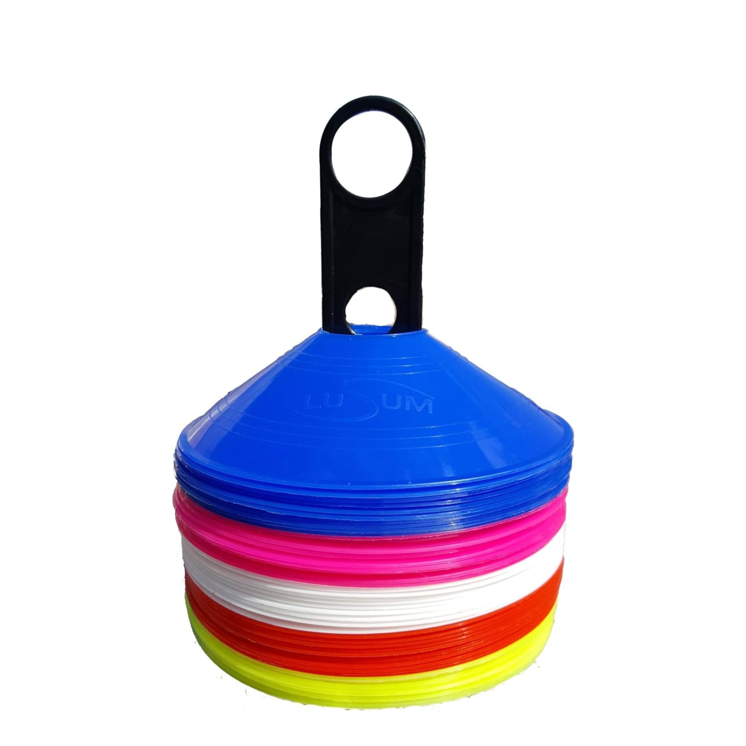 Lusum Set of 50 Sports Safety Space Marker Cones with Stand and Bag - Sports Training Football Cones Set - Indoor/Outdoor Use