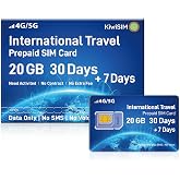 International Sim Card for Travel,20GB Data Only 30+7 Days Prepaid SIM Card | Coverage Europe USA &amp; 100+ Countries, 5G丨4G LTE Sim Card , Preloaded Data in 51 Countries, Compatible with Unlocked Devices