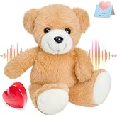 CozyWorld 12" Heartbeat Recordable Teddy Bear Voice Recorder Plush Toy | Stuffed Animal Soft Fuzzy Doll Gifts Messages Recording Playback for Kids Birthday Children's Day