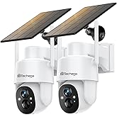 Solar Security Cameras Wireless Outdoor, 2K WiFi Cameras for Home Security, 360° PTZ Surveillance Camera with PIR, Color Night Vision, 2-Way Talk, IP66 Waterproof, SD/Cloud, Work with Alexa (2 Pack)
