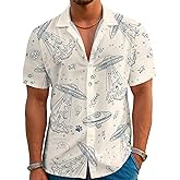 Owlfder Hawaiian Shirts for Men Funny Print Short Sleeve Summer Casual Button Down Shirts for Beach Cruise Vacation