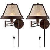 Franklin Iron Works Samuel Mica Shade Plug-in Swing Arm Wall Lamp with Cord Cover Set of 2