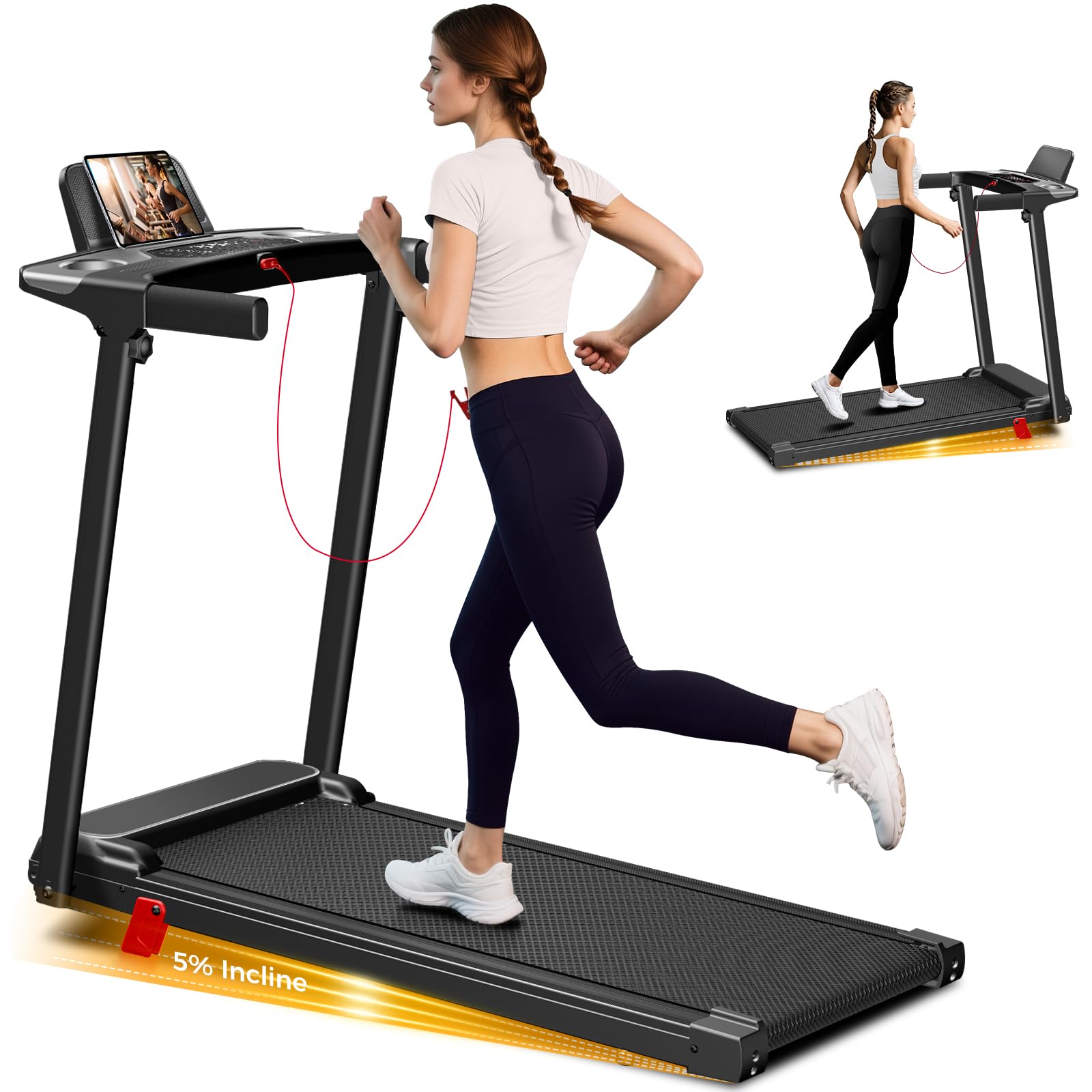 Photo 1 of *used*Portable Treadmill with Incline, 3.0HP Walking Pad with Handle Bar, 3-in-1 Foldable Treadmill for Home Office Small Space with Quiet Brushless, 300 LBS Capacity