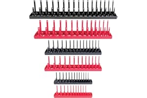 B&C Home Goods Socket Organizers - 6 Piece SAE & Metric Tray Socket Holder - Toolbox Organizers and Storage for ¼, ⅜ and ½ inch Drive Holder for Mechanics