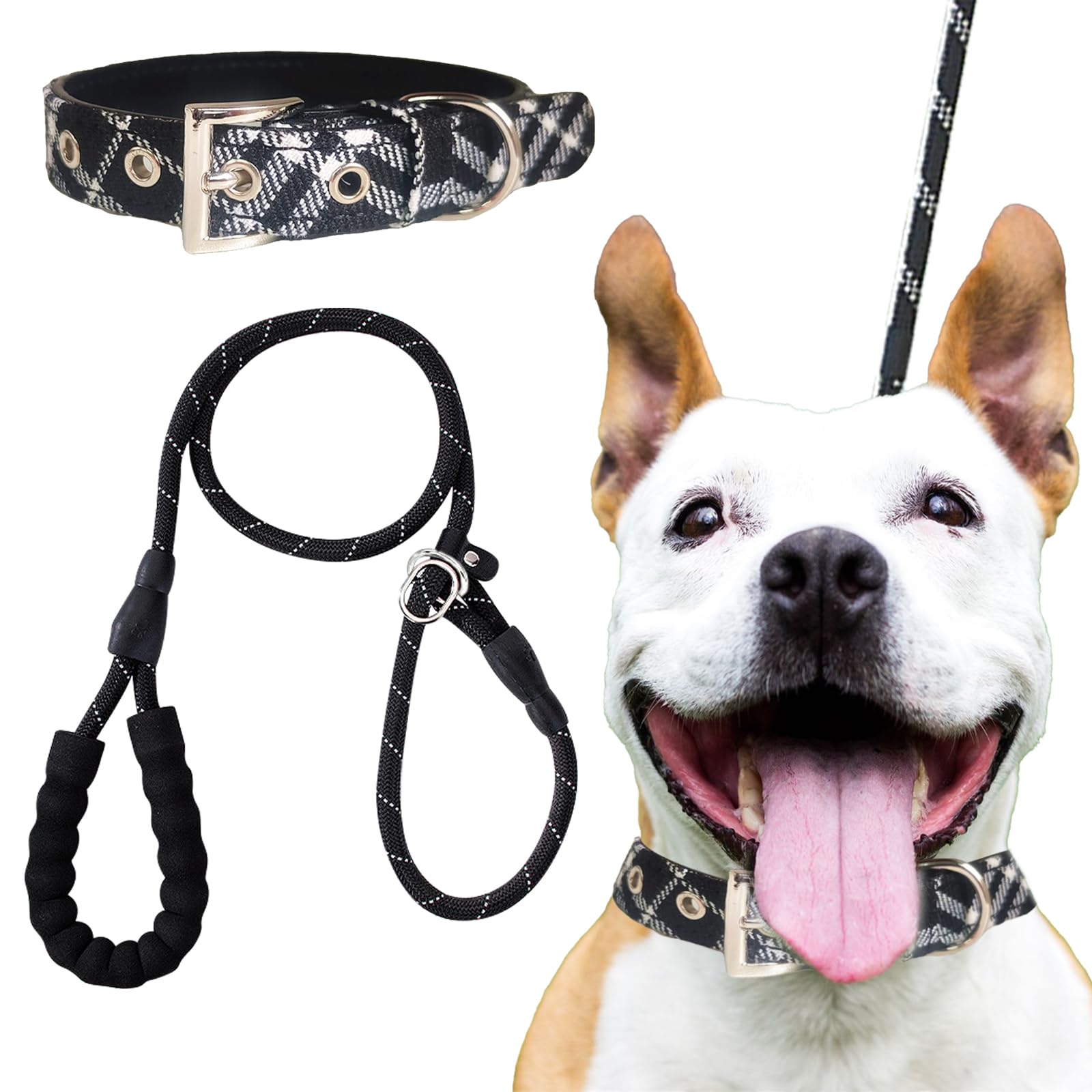 DKDDSSS 2 Pack Dog Collar and Lead Set, Adjustable Collar and Lead with Comfortable Padded Handle, for Medium and Large dogs