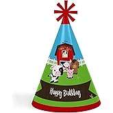 Big Dot of Happiness Farm Animals - Cone Party Hats for Kids and Adults - Set of 8