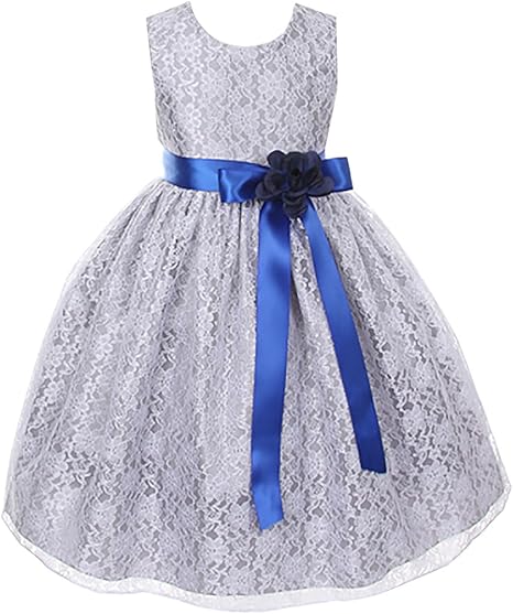 silver and blue flower girl dresses