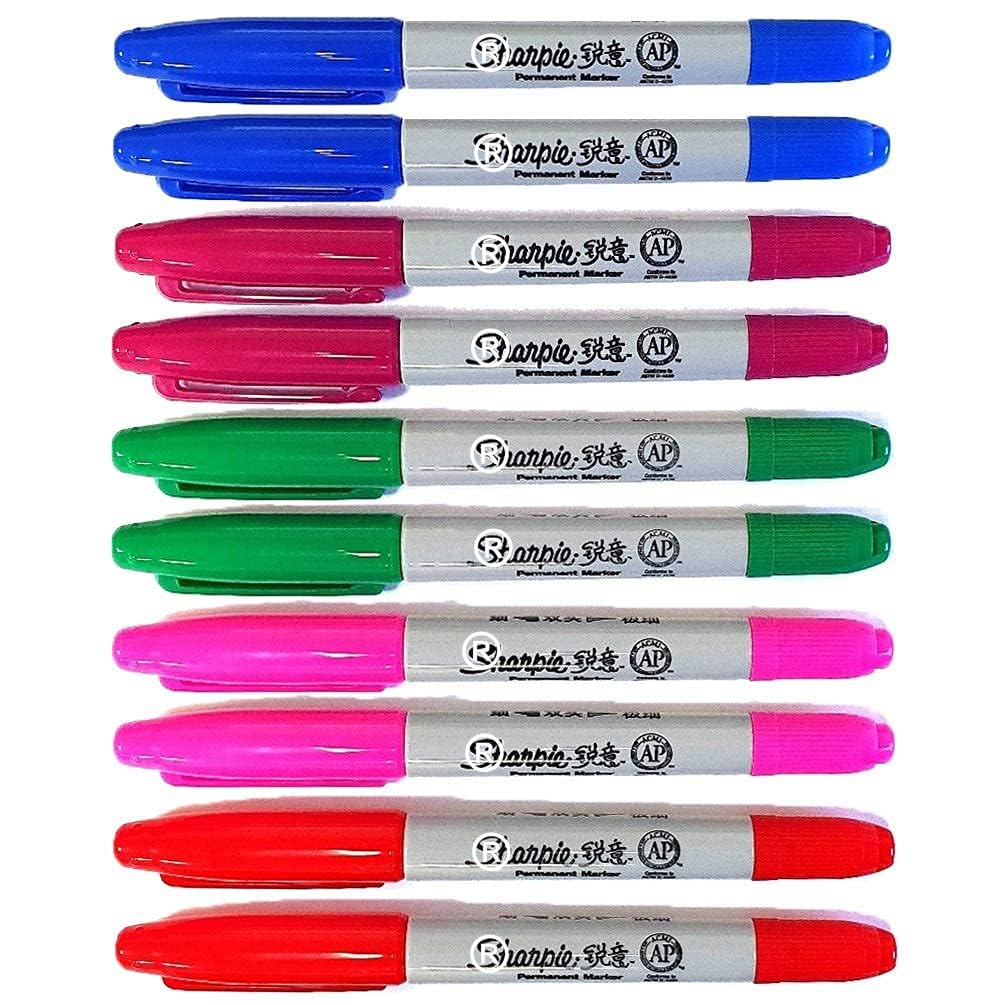 10 x Sharpie Twin Tip Fine & Ultra Fine Point Permanent Marker Pens, Assorted Colours - Loose in Plain Packaging [ASIA IMPORT]
