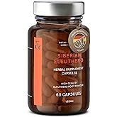 CLAV&reg; Siberian Ginseng, 900mg Eleutherococcus Root, 60 Capsules | For Energy &amp; Endurance, less Tiredness, with 0.8% Eleutherosides, Traditional Adaptogen, Lab-Tested, in Amber Glass, Vegan