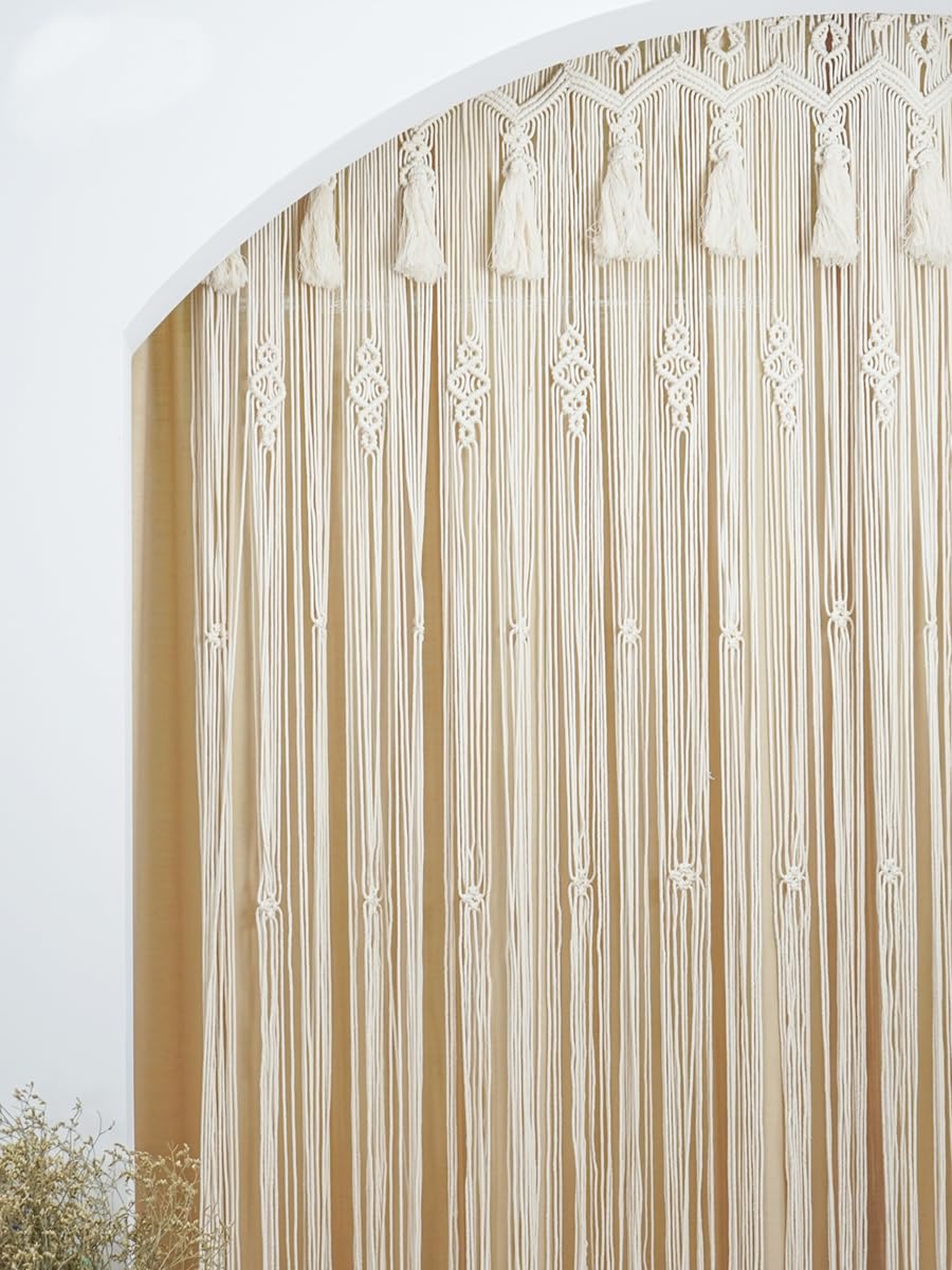Boho Tassel Door Curtains(33*78inch), Handmade Woven Macrame Cotton Rope Curtains, Cotton Woven Wall Decoration, Hanging Tapestry for Living Room, Bedroom or Wedding Party (85*200cm/33*78inch)