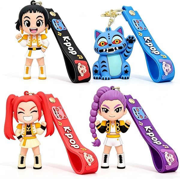 Duende 4 Pack Demon Hunters Keychain Set,Cute Doll Figurine Collectible,Demon Hunters Merch for Fans, Bag Charm & Toys Gift - 1