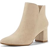 mysoft Women's Ankle Boots Chunky Block Low Heel Comfortable Pointed Toe Side V Cutout Dressy Office Booties with Zipper