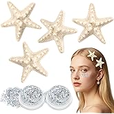 Sightor 4PCS Starfish Hair Clips, Mermaid Hair Accessories With 2PCS Face Body Glitter Gel, Women Beach Sea Star Hair Clip for Halloween Mermaid Cosplay (Cream)