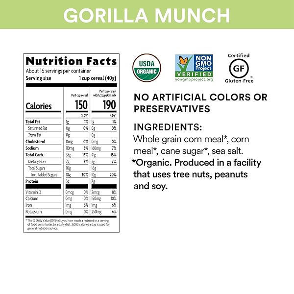 ENVIROKIDZ ORGANIC GORILLA MUNCH CEREAL, 10 OZ (PACK OF 1), CORN PUFFS, GLUTEN FREE, BY NATURE’S PATH