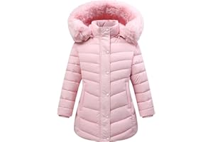 MAJSEBI Girls Long Puffer Jacket with Faux Fur Hood,Winter Warm Down Coat for Kids Outerwear