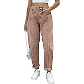 Kedera Women Casual Denim Jeans Loose Wide Leg Baggy Pants Mid Waist Boyfriend Jeans Y2k Pants Vintage Barrel Jeans Streetwear Brown, Small