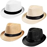 Gionforsy 4 Pack Mens Fedora Hat Classic 1920s Hat Short Brim Fedora Hats Summer Beach Panama Hat for Men Women