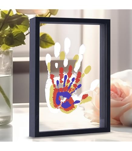 Kit Empreintes De Mains Familiales DIY - Cadre En Bois Avec 5 Plaques Acrylique, 6 Couleurs De Peinture, Pinceaux - Souvenir Créatif Pour Famille