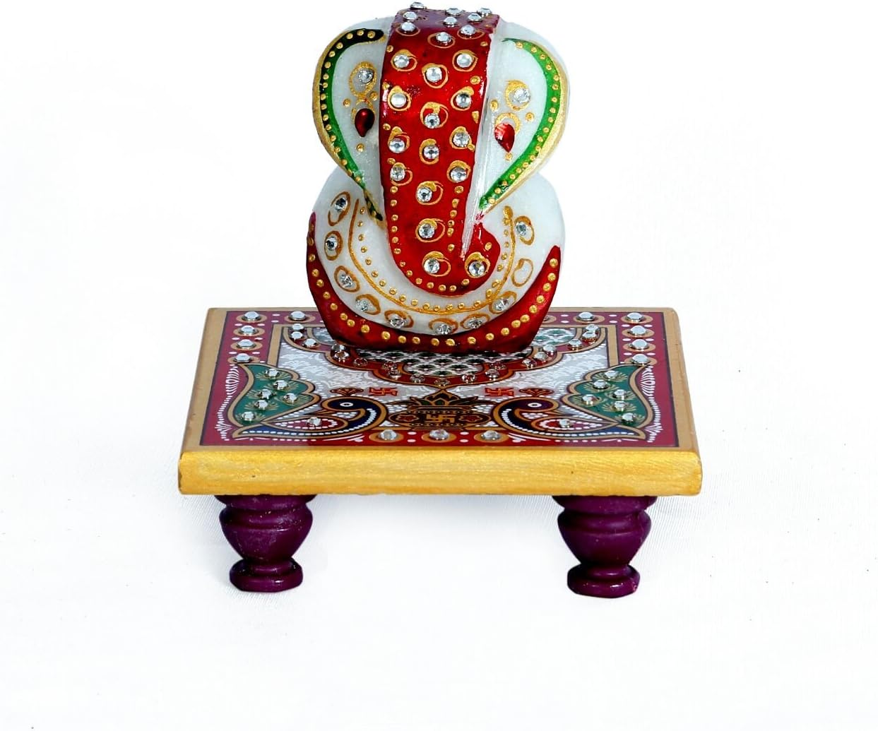 EtsiBitsi Marvellous Marble Ganesh Idol with Peacock Design Chowki