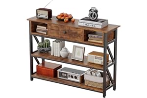 Mexin 39 Inch Console Sofa Table with Drawer, Entryway Table with Storage Shelves, Industrial Wood Hallway Table for Living Room Couch Foyer Kitchen Counter, Rustic Brown