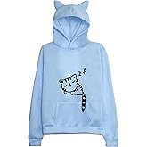 Women Teen Girls Hoodie Sweatshirt With Cute Cat Ear and Sleeping Cat Printed Pullover