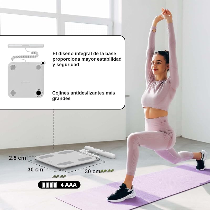 Báscula Inteligente de Baño con 8 Electrodos, Báscula de Precisión Bioimpedancia, Básculas Digitales Baño, 18 Mediciones Esenciales, para Andriod y iOS