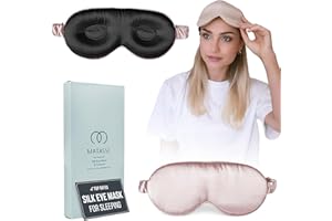 MATASSE Silk Your Life Silk Eye Mask - 3D Contoured Eye Mask for Sleeping, Eye Cover Sleep Mask w/Adjustable Silk Strap for Women, Men, No Wrinkles (Black-Pink)